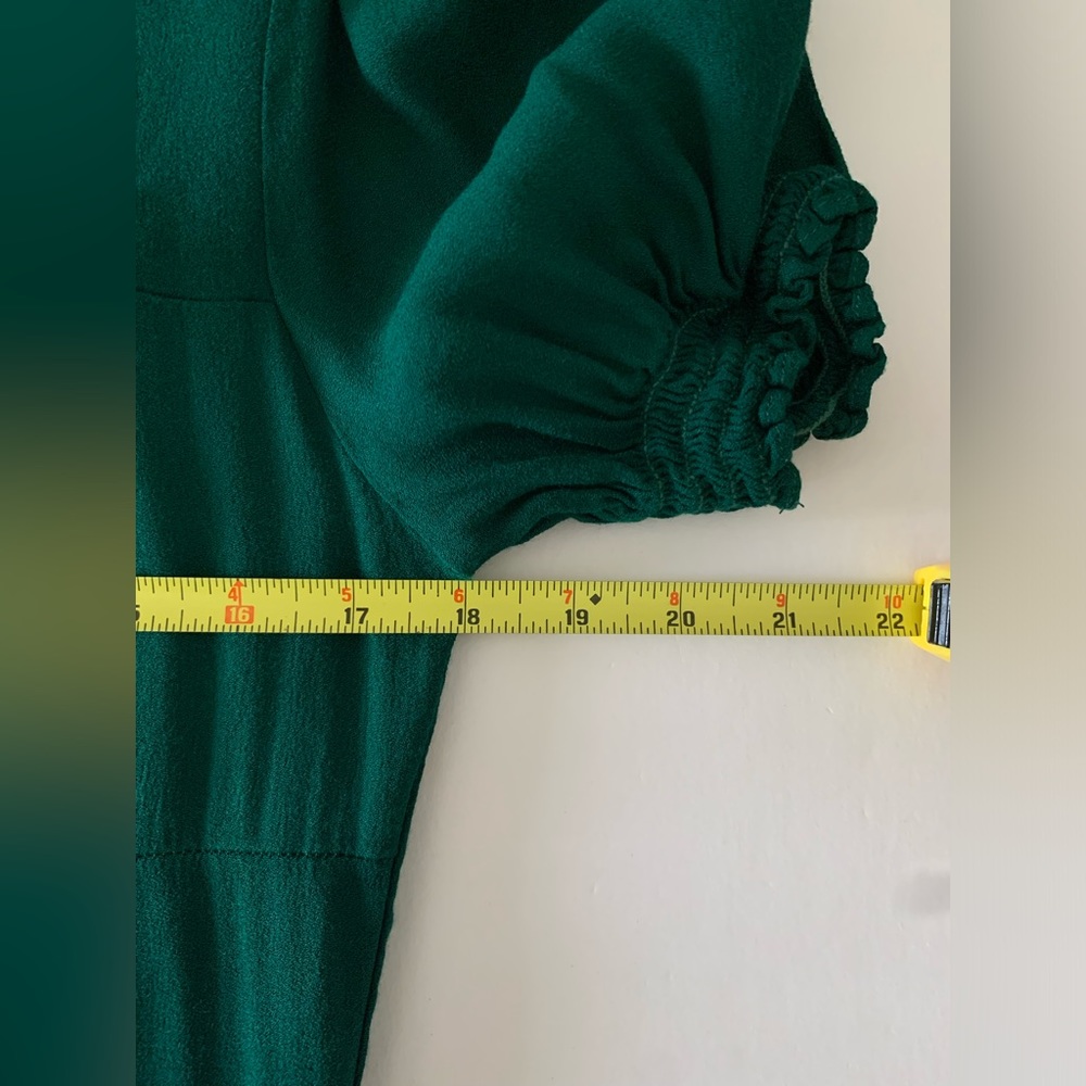 Reformation Womens Lacey Dress Size 12 Emerald Green Puff Sleeve Midi Retro - Picture 8 of 10